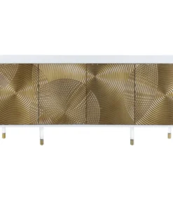 Meridian Furniture Bellissimo White Lacquer Sideboard/Buffet, Acrylic Legs, Gold Tips & Gold Finish