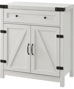Walker Edison 30" Farmhouse Barn Door Accent Cabinet - Brushed White