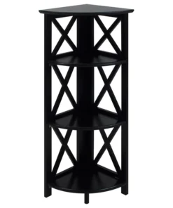 Casual Home Montego 3-Shelf Corner Folding Bookcase With Mantel Top, Black