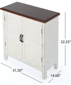 GDFStudio GDF Studio Aliana Shabby Painted Accent Cabinet, Distressed White/Brown -Palace-shop 4931b46d01e524af 7434 w800 h800 b1 p0