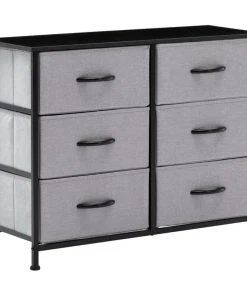 Duhome Elegant Lifestyle 6 Fabric Drawers Steel Frame Double Dresser, Grey