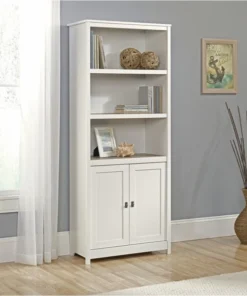 Sauder Cottage Road Modern Engineered Wood 3-Shelf Bookcase In Soft White