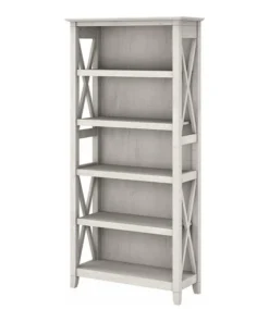 Bush Business Furniture Key West Tall 5 Shelf Bookcase In Linen White Oak - Engineered Wood