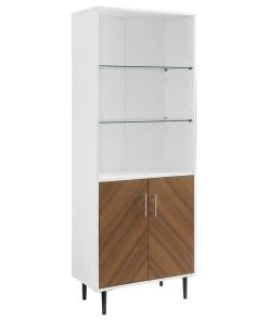 Walker Edison 68" Bookmatch Hutch, Solid White