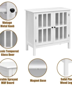 Costway Storage Buffet Cabinet Glass Door Sideboard Console Table Display White -Palace-shop 4c71612f0e573346 5276 w800 h800 b1 p0