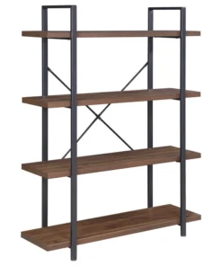 Belleze Industrial Bookcase Open Etagere Book Shelf Metal/Wood, Dark Walnut, 4 Shelves