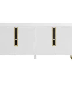 Meridian Furniture Florence Lacquer Sideboard/Buffet With Gold Finish, White