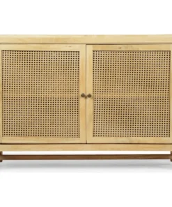 GDFStudio Viola Boho Handcrafted 2 Door Mango Wood Cabinet With Wicker Caning