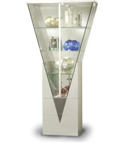 Chintaly Imports 6625-CUR Triangular Curio Cabinet With Mirrored Interior