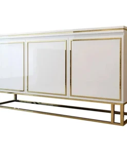 HOMARY 59" White Wood Sideboard Buffet Cabinet With Storage 3 Doors Gold Base