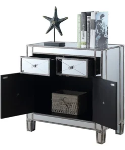 Convenience Concepts Gold Coast Vineyard Mirrored Glass Cabinet- Weathered Gray