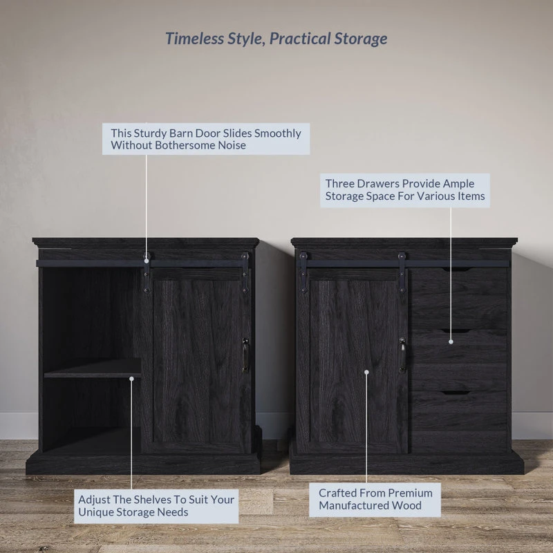 Belleze Buffet Table With Sliding Barn Door, Three Drawers & Two Shelves, Rustic Gray 4 Belleze Buffet Table With Sliding Barn Door, Three Drawers & Two Shelves, Rustic Gray - Image 4