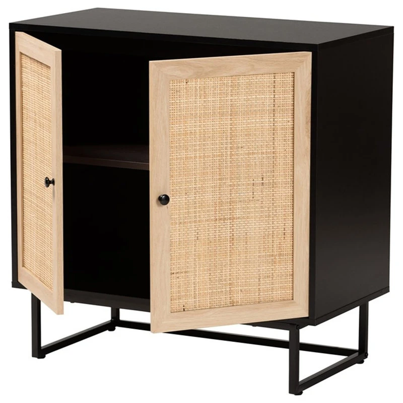 Baxton Studio Declan Brown Wood And Natural Rattan 2-Door Storage Cabinet 2 Baxton Studio Declan Brown Wood And Natural Rattan 2-Door Storage Cabinet - Image 2