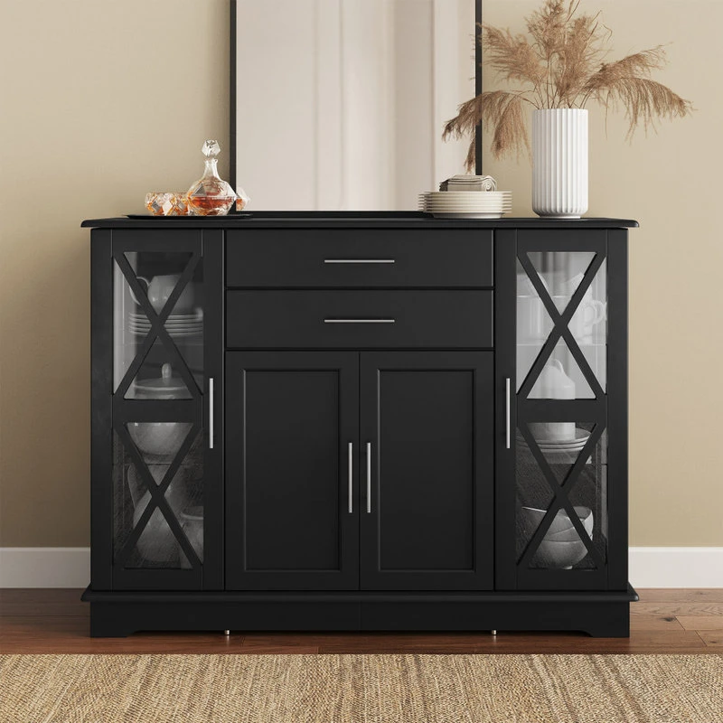 Belleze Ryland 47" Wood Storage Sideboard Buffet Cabinet Console Table, Black 2 Belleze Ryland 47" Wood Storage Sideboard Buffet Cabinet Console Table, Black - Image 2