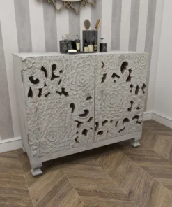 Brimfield & May Mediterranean Rectangular White Wooden Floral Cabinet, 30.25" X 35.44" X 16" -Palace-shop 5b3156fc01843411 8054 w800 h800 b0 p0