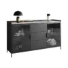 HOMARY 47" Black Sideboard Buffet Doors&Drawers Stone Top Modern Sideboard Cabinet