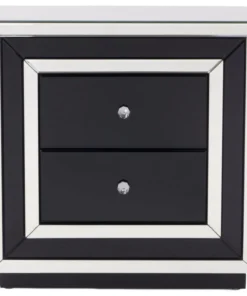 Zuri Furniture Modern Malibu Side Table Clear Smoked Black Mirrored Finish 2 Drawers