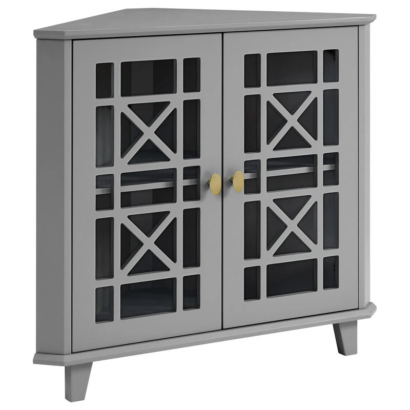 Walker Edison Gwen Fretwork Corner Accent Cabinet - Grey 1 Walker Edison Gwen Fretwork Corner Accent Cabinet - Grey