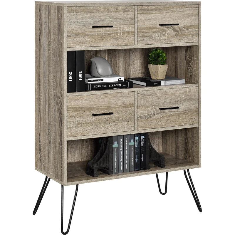 A Design Studio Lucas Bookcase With Bins, Weathered Oak 1 A Design Studio Lucas Bookcase With Bins, Weathered Oak