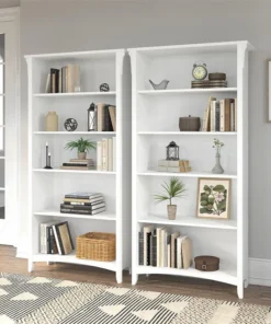 Bush Business Furniture Salinas Tall 5 Shelf Bookcase Set Of 2 In White/Shiplap Gray - Engineered Wood -Palace-shop 5ed1e9530fc1f59f 6024 w800 h800 b0 p0