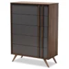 Baxton Studio Naoki Modern Two, Tone Gray Walnut Finished Wood 5, Drawer Bedroom Chest