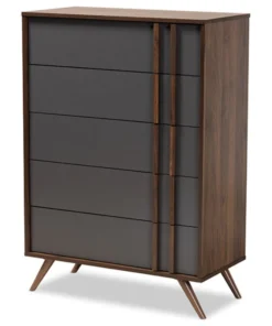 Baxton Studio Naoki Modern Two, Tone Gray Walnut Finished Wood 5, Drawer Bedroom Chest