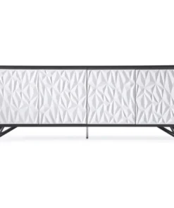 Zuri Furniture 78.6" Modern Vortice Buffet Black And White Lacquer Matte Black Legs