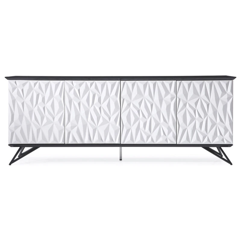 Zuri Furniture 78.6" Modern Vortice Buffet Black And White Lacquer Matte Black Legs 1 Zuri Furniture 78.6" Modern Vortice Buffet Black And White Lacquer Matte Black Legs