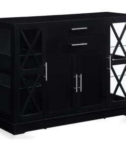 Belleze Ryland 47" Wood Storage Sideboard Buffet Cabinet Console Table, Black