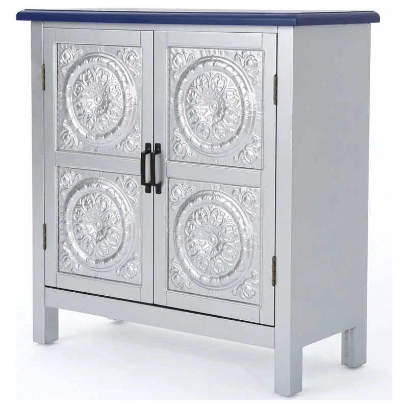 GDFStudio GDF Studio Aliana Shabby Painted Accent Cabinet, Silver/Navy Blue 6 GDFStudio GDF Studio Aliana Shabby Painted Accent Cabinet, Silver/Navy Blue - Image 6