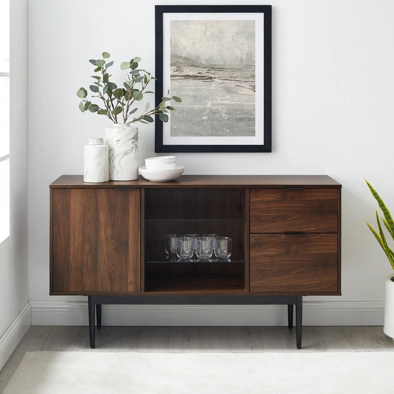 Walker Edison 52 Modern 2-Drawer Lifted Sideboard - Dark Walnut 4 Walker Edison 52 Modern 2-Drawer Lifted Sideboard - Dark Walnut - Image 4