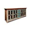 Crafters And Weavers La Boca Rustic Distressed Solid Wood Sideboard, Curio Cabinet. Glass-Doors