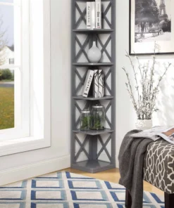 Convenience Concepts Oxford Five-Tier Corner Bookcase In Gray Wood Finish -Palace-shop 65e1d3ec0c193378 5657 w800 h800 b0 p0