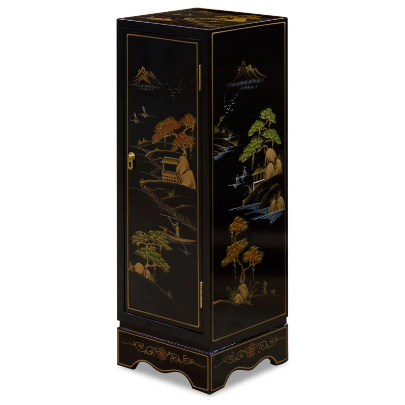 China Furniture And Arts Black Lacquer Chinoiserie Chinese Pedestal Cabinet 3 China Furniture And Arts Black Lacquer Chinoiserie Chinese Pedestal Cabinet - Image 3