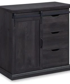 Belleze Buffet Table With Sliding Barn Door, Three Drawers & Two Shelves, Rustic Gray