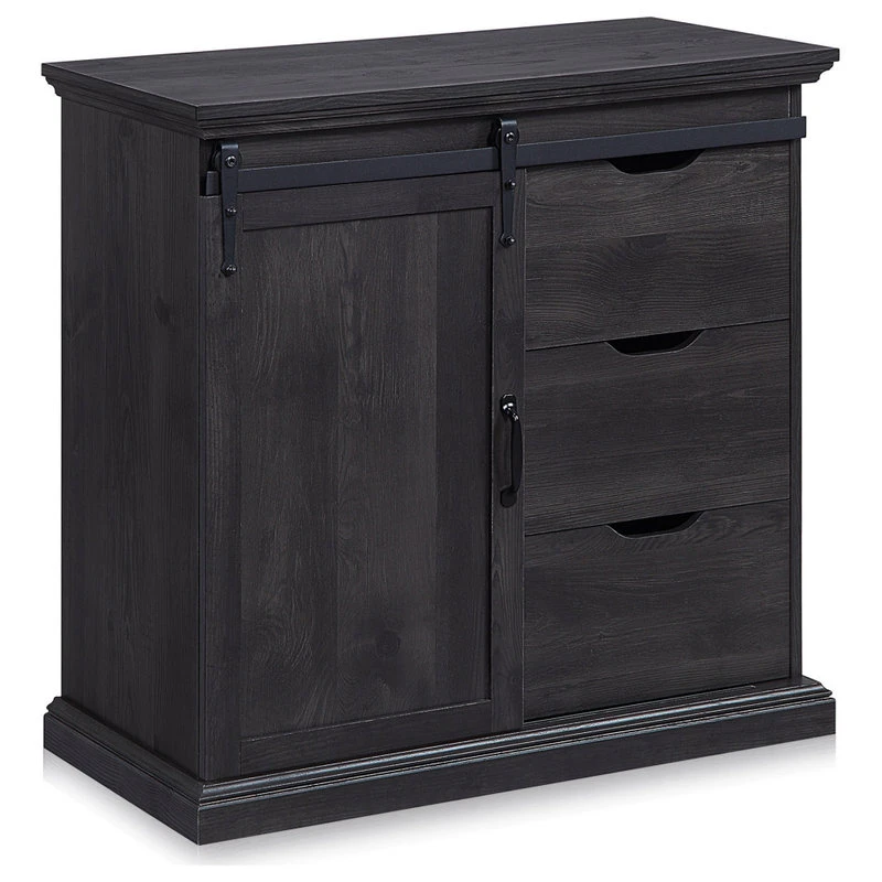 Belleze Buffet Table With Sliding Barn Door, Three Drawers & Two Shelves, Rustic Gray 1 Belleze Buffet Table With Sliding Barn Door, Three Drawers & Two Shelves, Rustic Gray