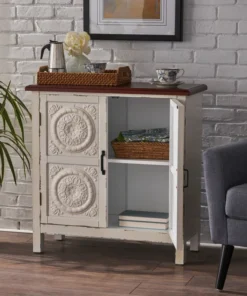 GDFStudio GDF Studio Aliana Shabby Painted Accent Cabinet, Distressed White/Brown -Palace-shop 69a1033301e524bf 7434 w800 h800 b0 p0