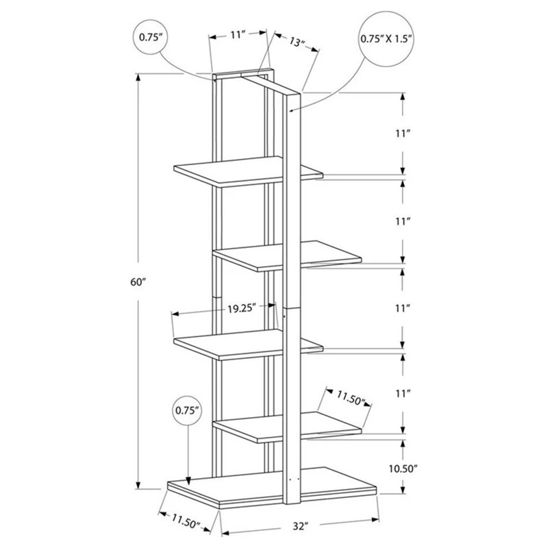 Monarch Bookshelf Bookcase Etagere 5 Tier 60"H Office Bedroom Metal Black 3 Monarch Bookshelf Bookcase Etagere 5 Tier 60"H Office Bedroom Metal Black - Image 3