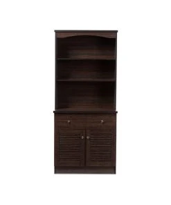 Wholesale Interiors Agni Buffet And Hutch Kitchen Cabinet, Dark Brown
