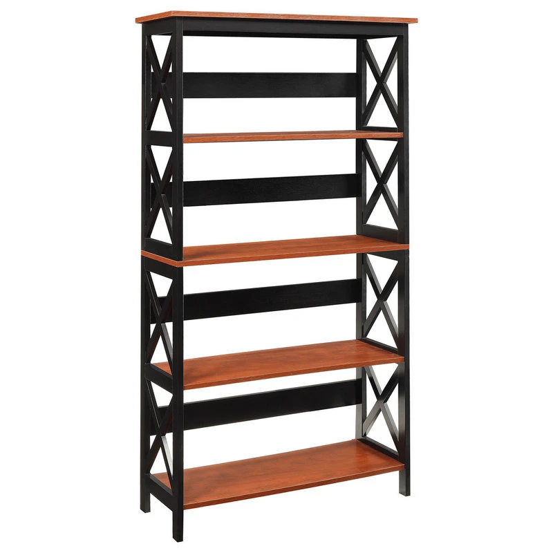Convenience Concepts Oxford Five-Tier Bookcase In Cherry And Black Wood Finish 1 Convenience Concepts Oxford Five-Tier Bookcase In Cherry And Black Wood Finish