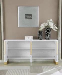 Meridian Furniture Florence Lacquer Sideboard/Buffet With Gold Finish, White -Palace-shop 6d21a55002740cbe 6475 w800 h800 b0 p0