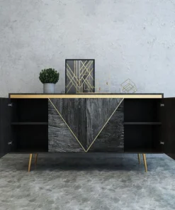 HOMARY Gray And Gold Credenza 4 Doors Sideboard Cabinet With Storage Midcentury Modern -Palace-shop 6d31bc480108fe4f 9317 w800 h800 b0 p0