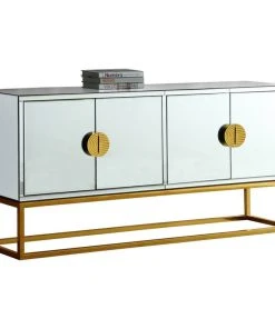 Meridian Furniture Marbella Sideboard/Buffet, Gold Base/Handles