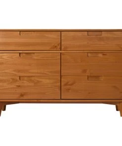 Walker Edison 6 Drawer Mid Century Modern Wood Dresser, Caramel