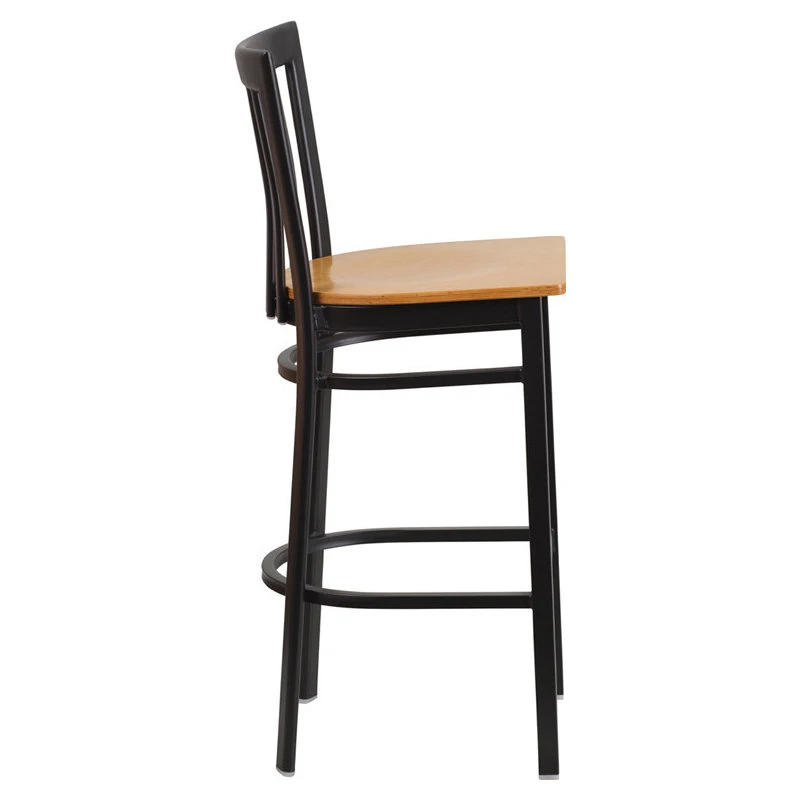 Flash Furniture HERCULES Black School House Back Metal Restaurant Barstool, Natural Wood Seat 3 Flash Furniture HERCULES Black School House Back Metal Restaurant Barstool, Natural Wood Seat - Image 3