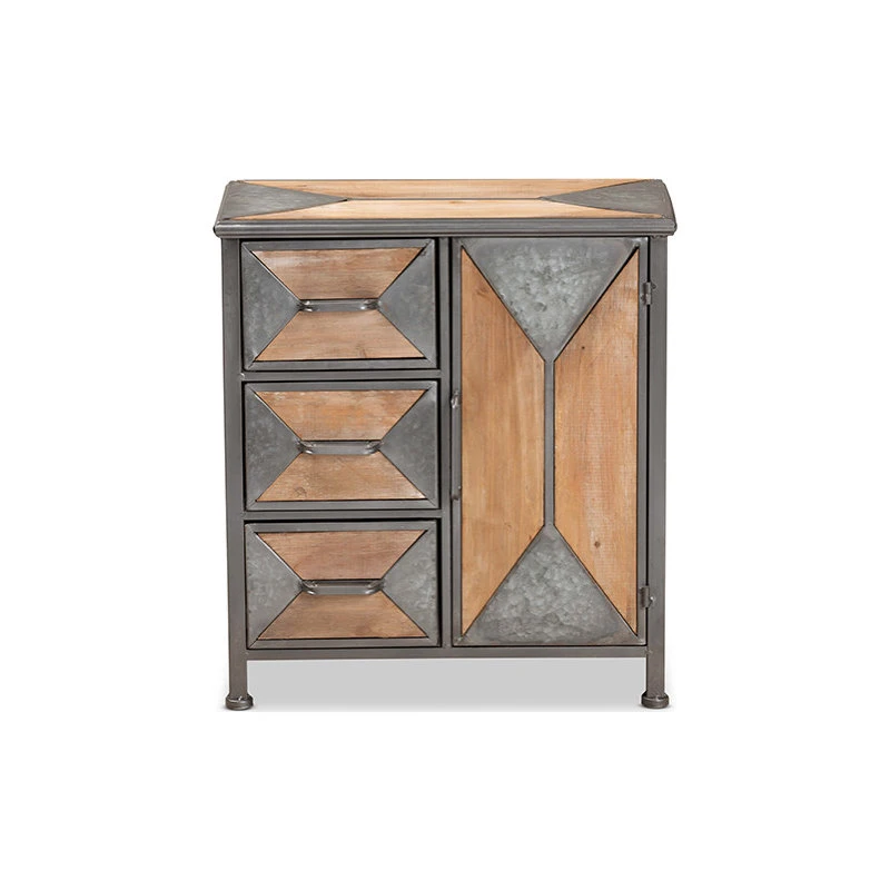 Baxton Studio Rossamon Modern Farmhouse Metal And Wood 3-Drawer Accent Cabinet 4 Baxton Studio Rossamon Modern Farmhouse Metal And Wood 3-Drawer Accent Cabinet - Image 4