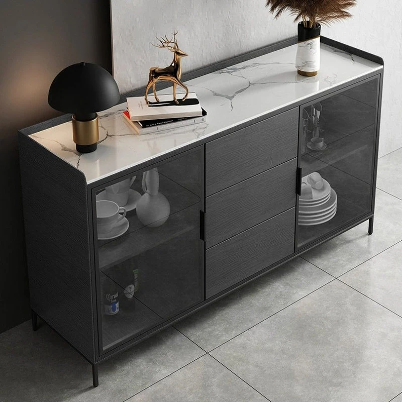 HOMARY 47" Black Sideboard Buffet Doors&Drawers Stone Top Modern Sideboard Cabinet 4 HOMARY 47" Black Sideboard Buffet Doors&Drawers Stone Top Modern Sideboard Cabinet - Image 4