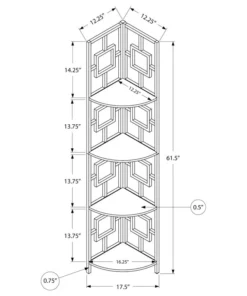 Monarch Specialties Bookcase 62"H, White, White Metal Corner Etagere -Palace-shop 71d1f1de01684fc0 5144 w800 h800 b1 p0