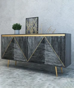 HOMARY Gray And Gold Credenza 4 Doors Sideboard Cabinet With Storage Midcentury Modern -Palace-shop 727195600108fe4d 9317 w800 h800 b0 p0