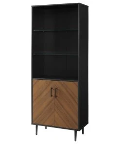 Walker Edison 68" Bookmatch Hutch, Solid Black